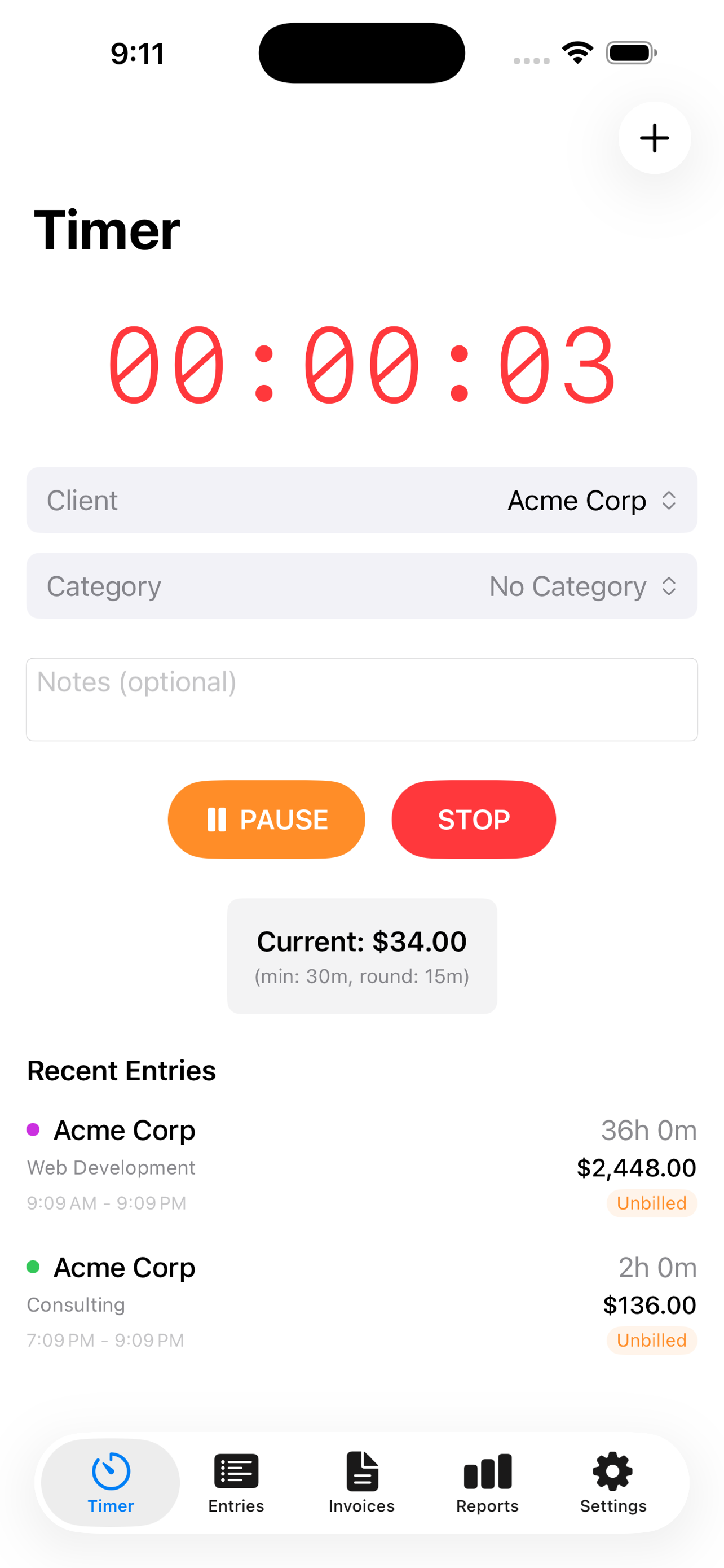Billeo timer running