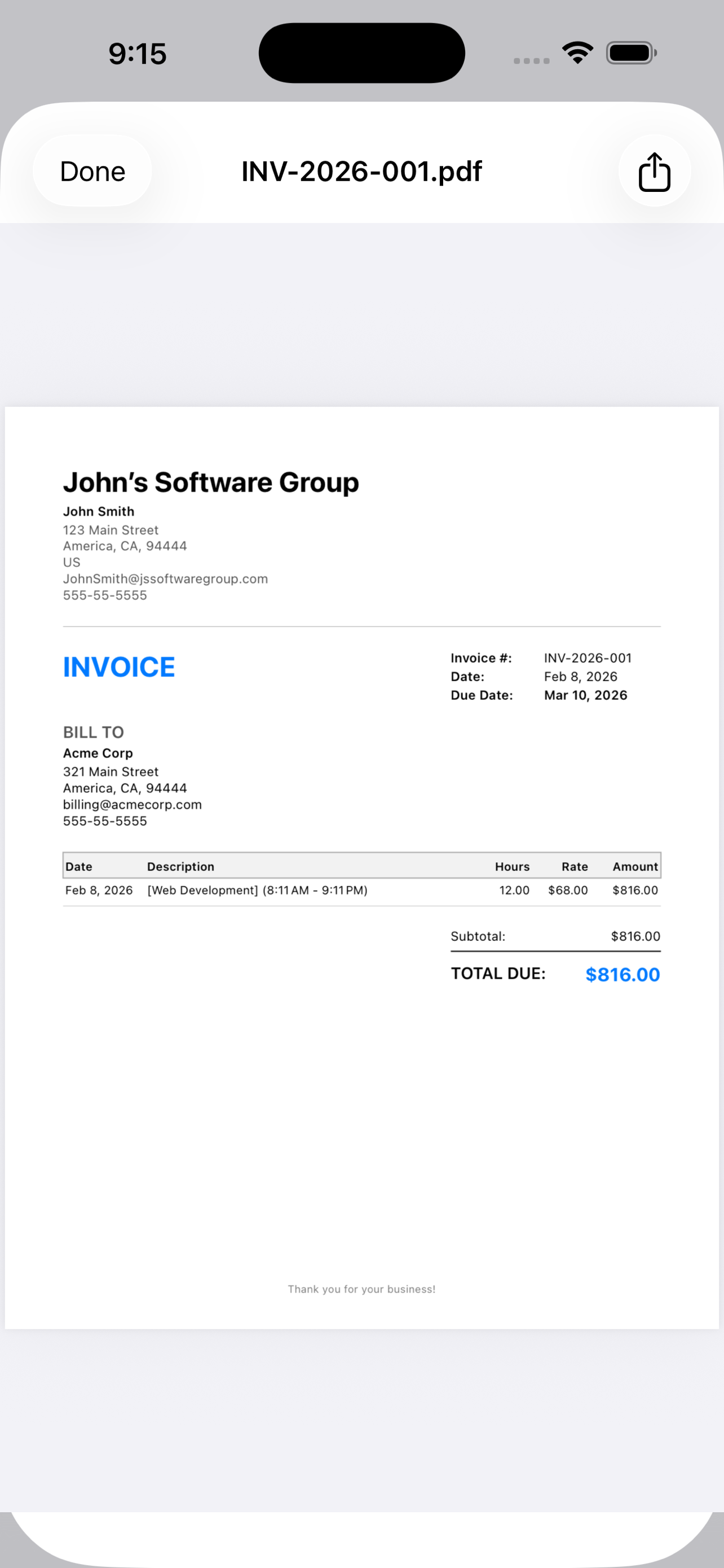 Billeo invoice PDF